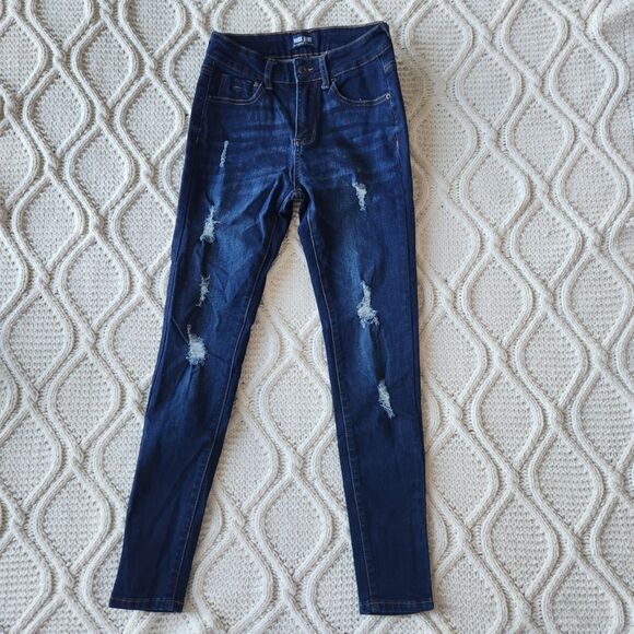 Wax Jean Denim - Dark Wash Wax Distressed Skinny Jeans Size 1/25